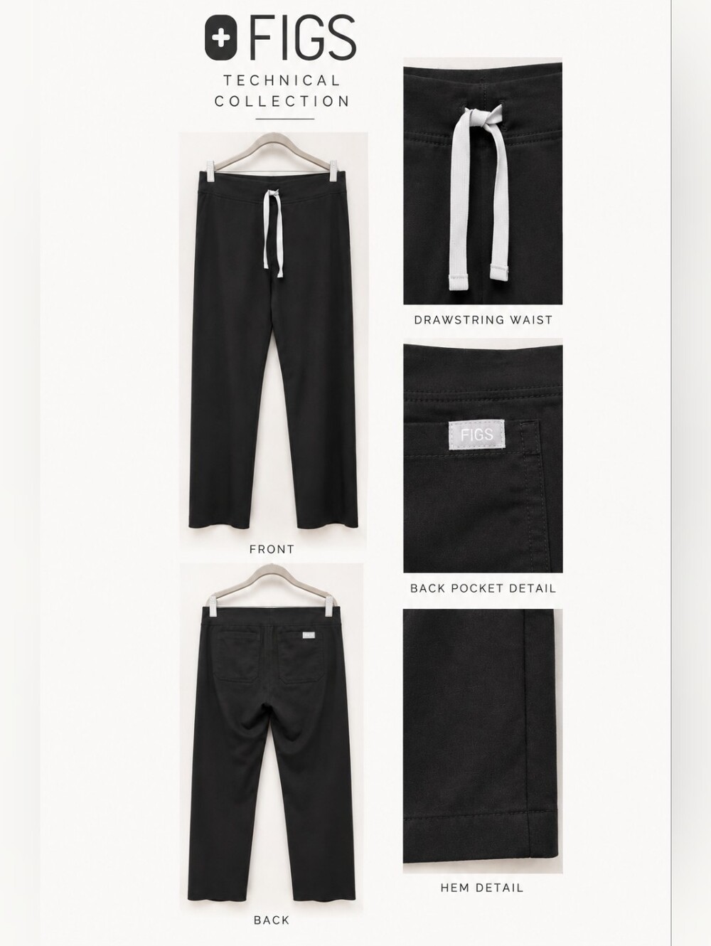 FIGS Livingston Technical Collection Scrub Pants Women’s Large Black T21003